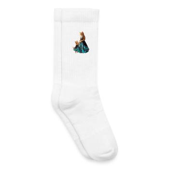 Cute Ginger Cat Mother and Daughter in Elegant Tur - Kids Tennis Socks - white - Right