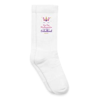 Einhorn Schulkind 2026 Bye Bye Kindergarten Kita - Kinder Tennissocken - Weiß - Rechts