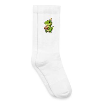 Kleiner Dino mit Geburtstagskuchen - Kinder Tennissocken - Weiß - Rechts