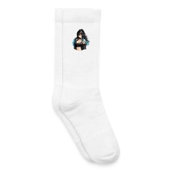 Gothic Anime Girl with Blue Flair - Kids Tennis Socks - white - Right