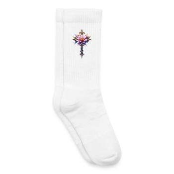 Floral Lotus Cross: Ornamental Dagger - Kids Tennis Socks - white - Right
