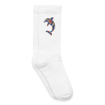 Patchwork dolphin with floral power - Kids Tennis Socks - white - Right