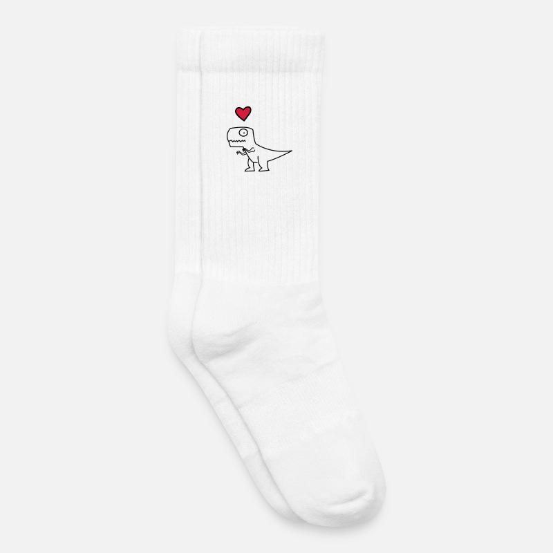 Dino Herz auf Schwarz - Kinder Tennissocken - Weiß