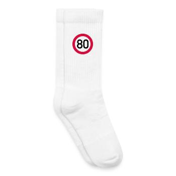 80. Geburtstag Achtung! Verkehrsschild 80 Km/h - Kinder Tennissocken - Weiß - Rechts