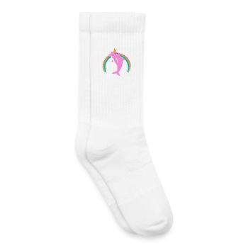 Regenbogen Delfin goldene Krone Rosa - Kinder Tennissocken - Weiß - Rechts