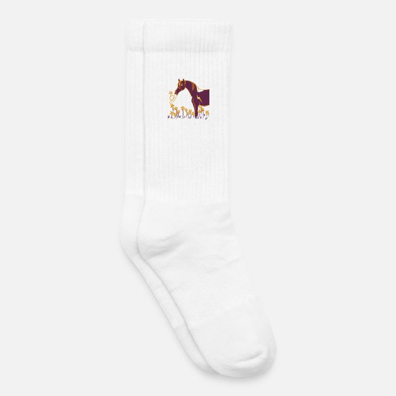 Lila Pferd mit Blumenring - Kinder Tennissocken - Weiß