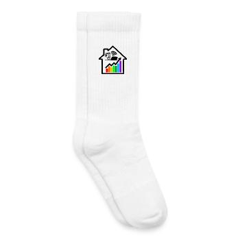 Colored chart girl woman on laptop in house. - Kids Tennis Socks - white - Right