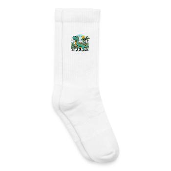 Cartoon Dinosaurier mit Dschungel Sonnenuntergang - Kinder Tennissocken - Weiß - Rechts