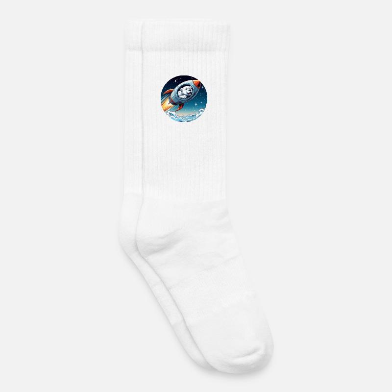 excited polar bear in a rocket comic - Kids Tennis Socks - white