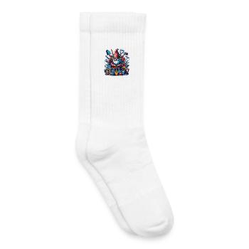 Bunter,grimmiger Gartenzwerg mit Blumen & Werkzeug - Kinder Tennissocken - Weiß - Rechts