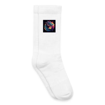 Neon dragon in the circle of stars - Kids Tennis Socks - white - Right