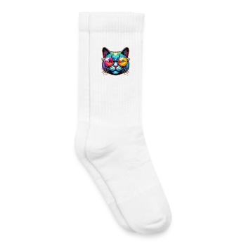 Chat avec des lunettes de soleil - Chaussettes de tennis bio enfant - blanc - Droite