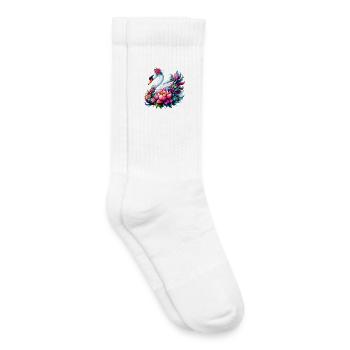 Cygne décoré de fleurs de lotus - Chaussettes de tennis bio enfant - blanc - Droite