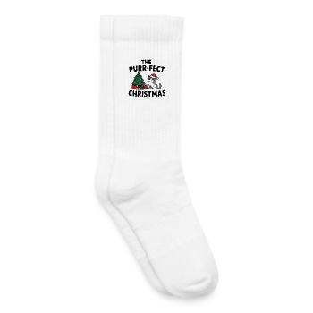 Festliche Katze mit Weihnachtsbaum - Kinder Tennissocken - Weiß - Rechts