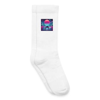 Neon Grid Odyssey – La synthwave rencontre l’héritage de Tron - Chaussettes de tennis bio enfant - blanc - Droite