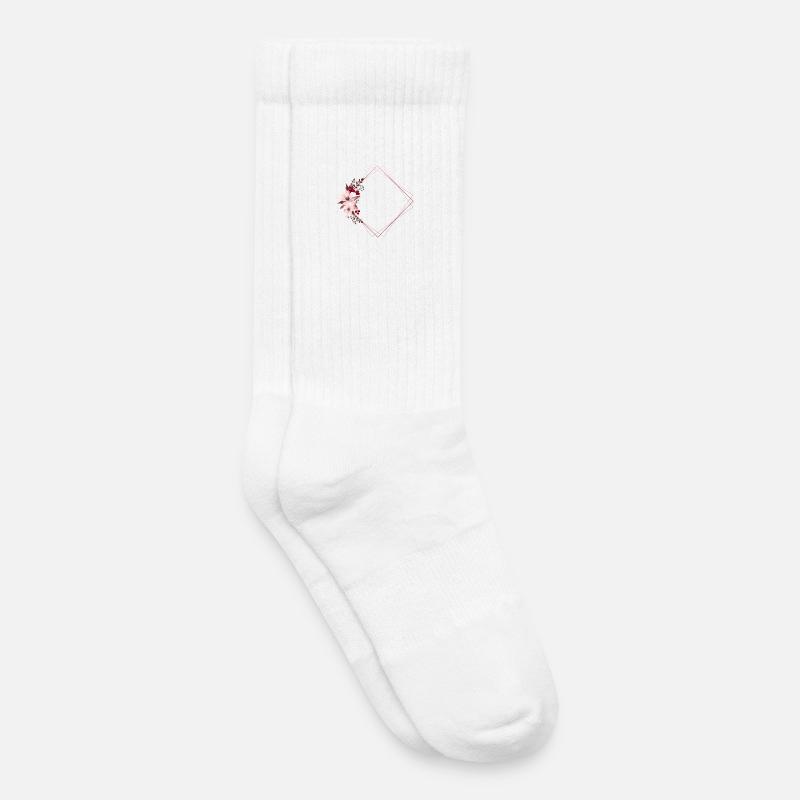 Flowers in Rectangular Frame / Pink Tones - Kids Tennis Socks - white