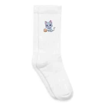 Playful Blue Kitten with Ball of Yarn - Kids Tennis Socks - white - Right