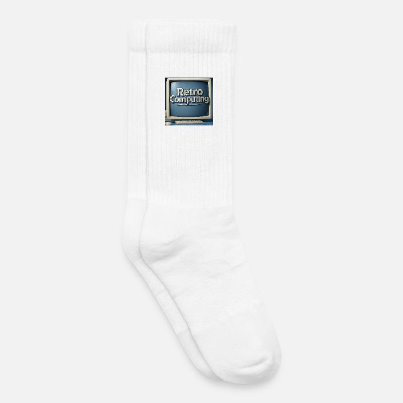Retro Computer Graphics on Blue Background - Kids Tennis Socks - white
