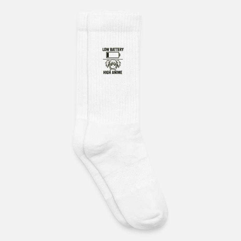 Anime Mädchen mit Akku Warnung - Kinder Tennissocken - Weiß