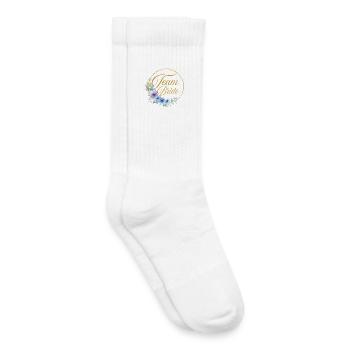 Team Bride! Circle, Floral, Blue, Purple, Gold - Kids Tennis Socks - white - Right