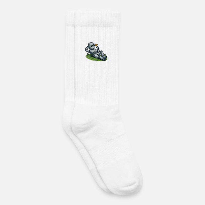 Roboter mit Blume auf einen Rasen - Kinder Tennissocken - Weiß