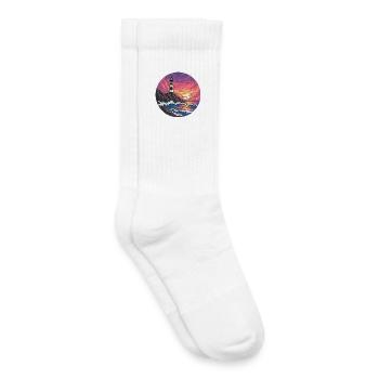 Comic Lighthouse Sea Surf Sunset - Kids Tennis Socks - white - Right