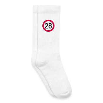 28. Geburtstag Achtung! Verkehrsschild 28 Km/h - Kinder Tennissocken - Weiß - Rechts