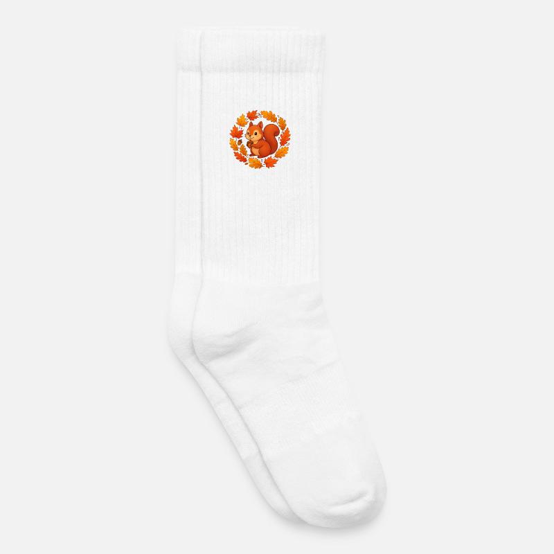 Herbstliches Eichhörnchen im Laubkranz - Kinder Tennissocken - Weiß