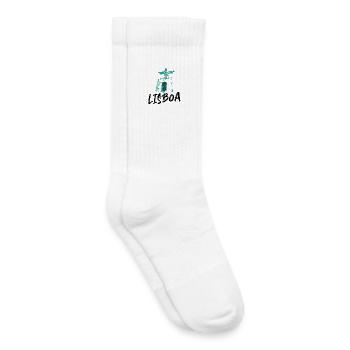 Christus der König in Lissabon blaue Illustration - Kinder Tennissocken - Weiß - Rechts