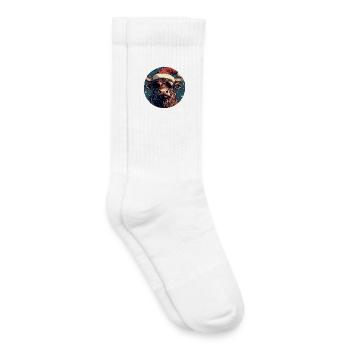 Taureau de bœuf avec chapeau de Père Noël et lunettes de soleil - Chaussettes de tennis bio enfant - blanc - Droite