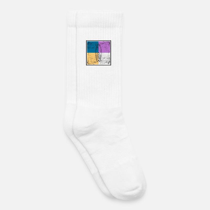 Surfbrett auf vierfarbigem Quad-Design - Kinder Tennissocken - Weiß