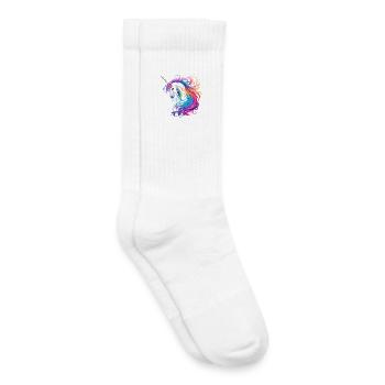 Regenbogen-Einhorn Kopf Portrait - Kinder Tennissocken - Weiß - Rechts