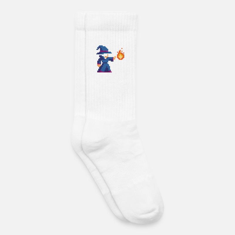 Pixel Wizard und Feuer - Kinder Tennissocken - Weiß