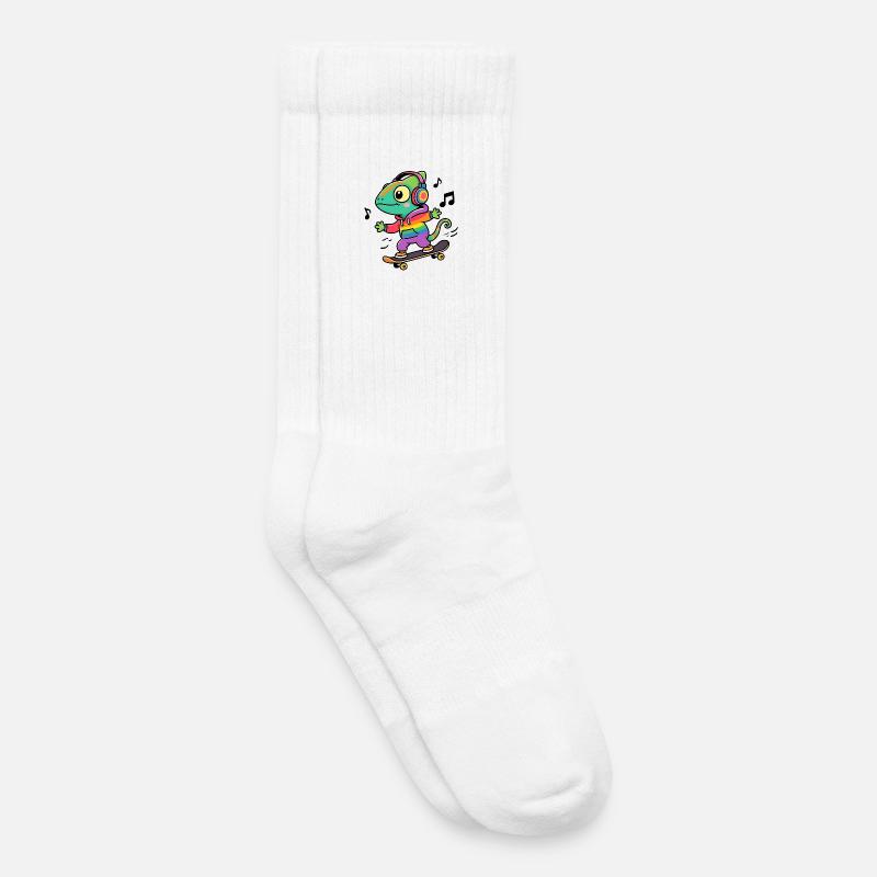 Regenbogen-Chamäleon auf Schlittschuh - Kinder Tennissocken - Weiß