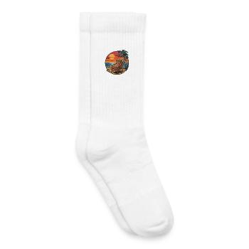 Funny Pangolin on Beach Summer Vacation Sunset - Kids Tennis Socks - white - Right
