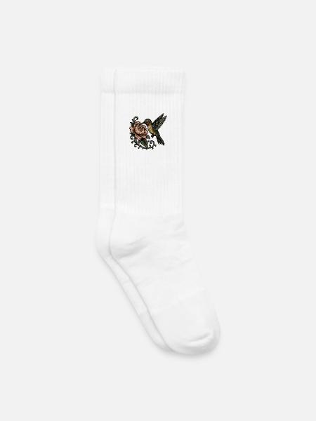 Kolibri mit Rose Vintage Tattoo - Kinder Tennissocken - Weiß