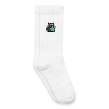 Overwhelmed raccoon with coffee - Kids Tennis Socks - white - Right