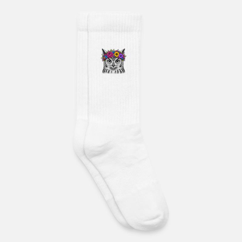 Eulenkopf mit Blumenkrone - Kinder Tennissocken - Weiß