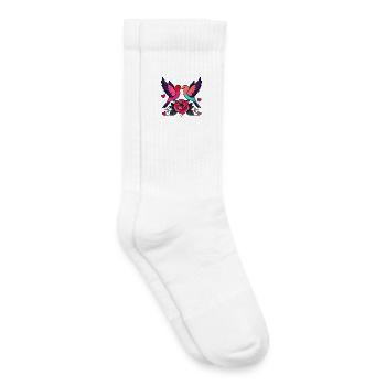 Tourtereaux vibrants avec rose - Chaussettes de tennis bio enfant - blanc - Droite