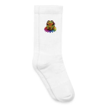 Grenouille Rasta sur le signe de paix de la fleur de tournesol - Chaussettes de tennis bio enfant - blanc - Droite