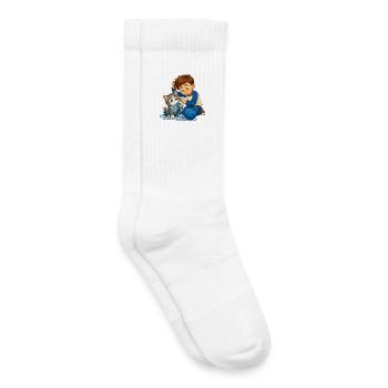Boy gently frees cat from blue ball of wool - Kids Tennis Socks - white - Right
