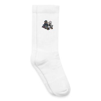 Raccoon checks pigeons at airport chaos - Kids Tennis Socks - white - Right