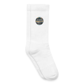 Retro Calgary Peace Bridge Travel Badge - Kids Tennis Socks - white - Right