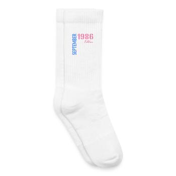 September 1986 Birthday - Kids Tennis Socks - white - Right