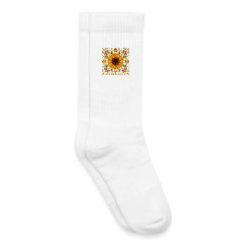 Sunflower Pattern – "Golden Hour" Floral Design - Kids Tennis Socks - white - Right