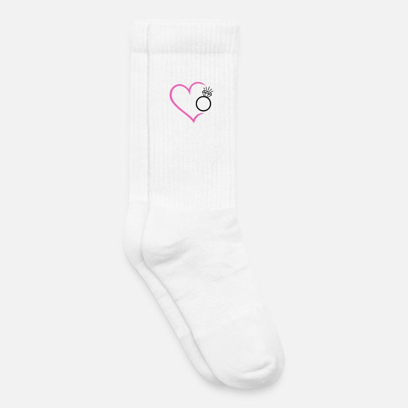 Herz mit Diamantring Ehering Ring Hochzeit Braut - Kinder Tennissocken - Weiß