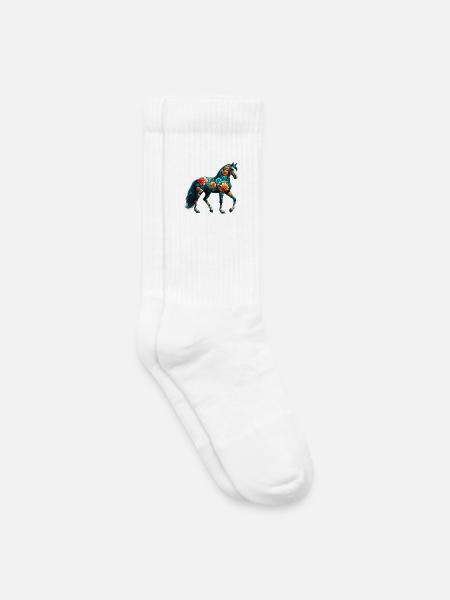 Pferd mit Blumen geschmückt - Kinder Tennissocken - Weiß