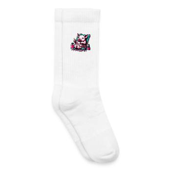 Piggy Pedicure with Berry Red Polish - Kids Tennis Socks - white - Right