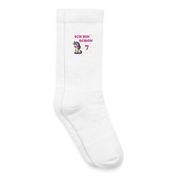 Kindergeburtstag 7, Tanzendes Lustiges Einhorn - Kinder Tennissocken - Weiß - Rechts