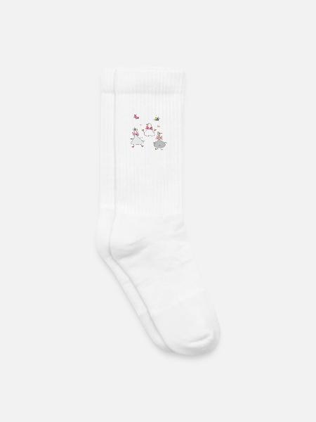 lustige Gänse mit Schmetterling und Biene  - Kinder Tennissocken - Weiß
